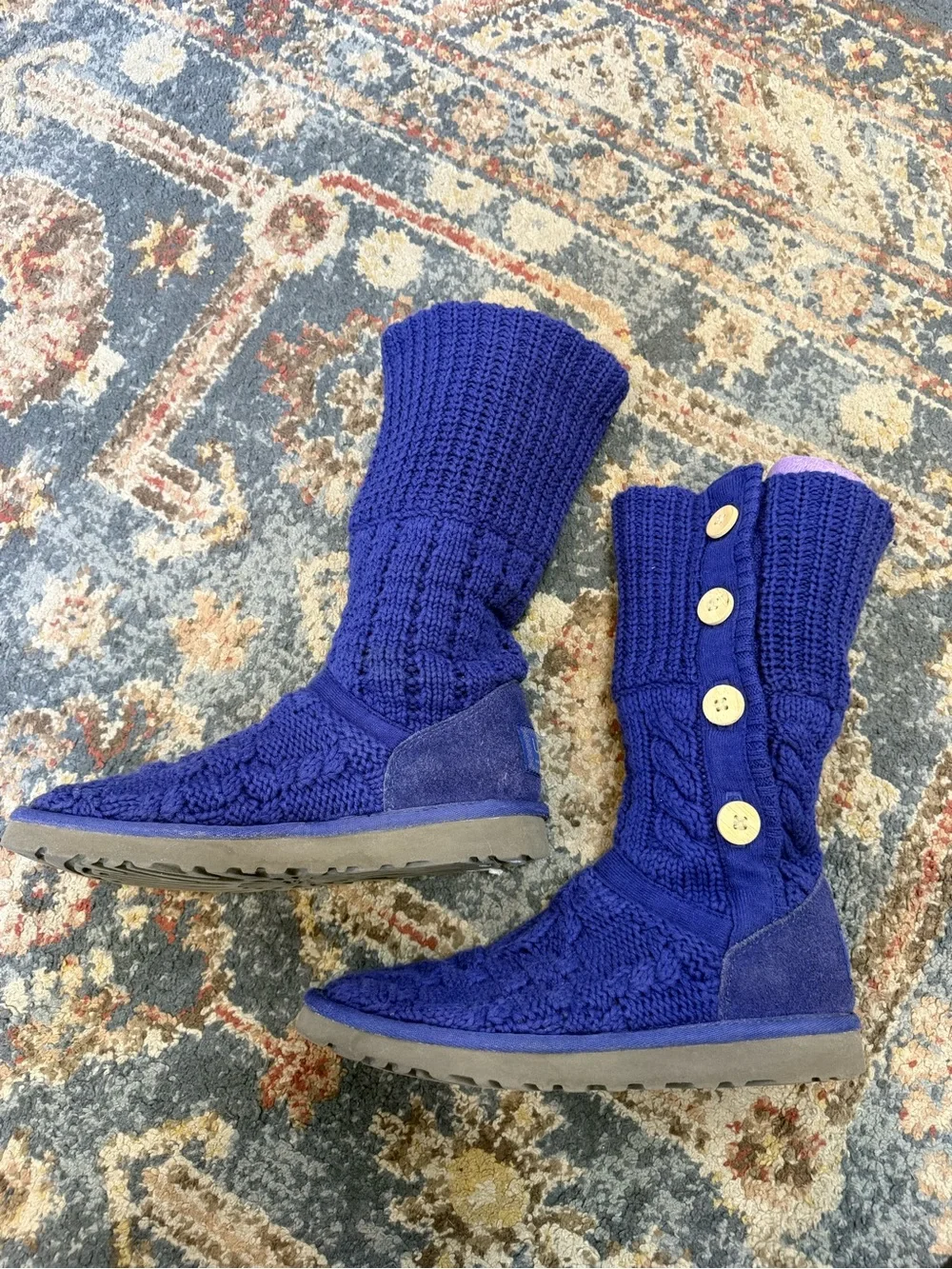 UGG Cardy Knit Button Boots Indigo Purple Women’s 7